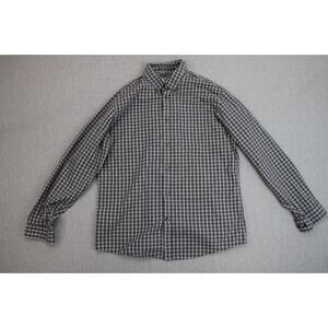 Eddie Bauer Button Down Shirt Mens Size L Gray Plaid Long Sleeve Relaxed Fit